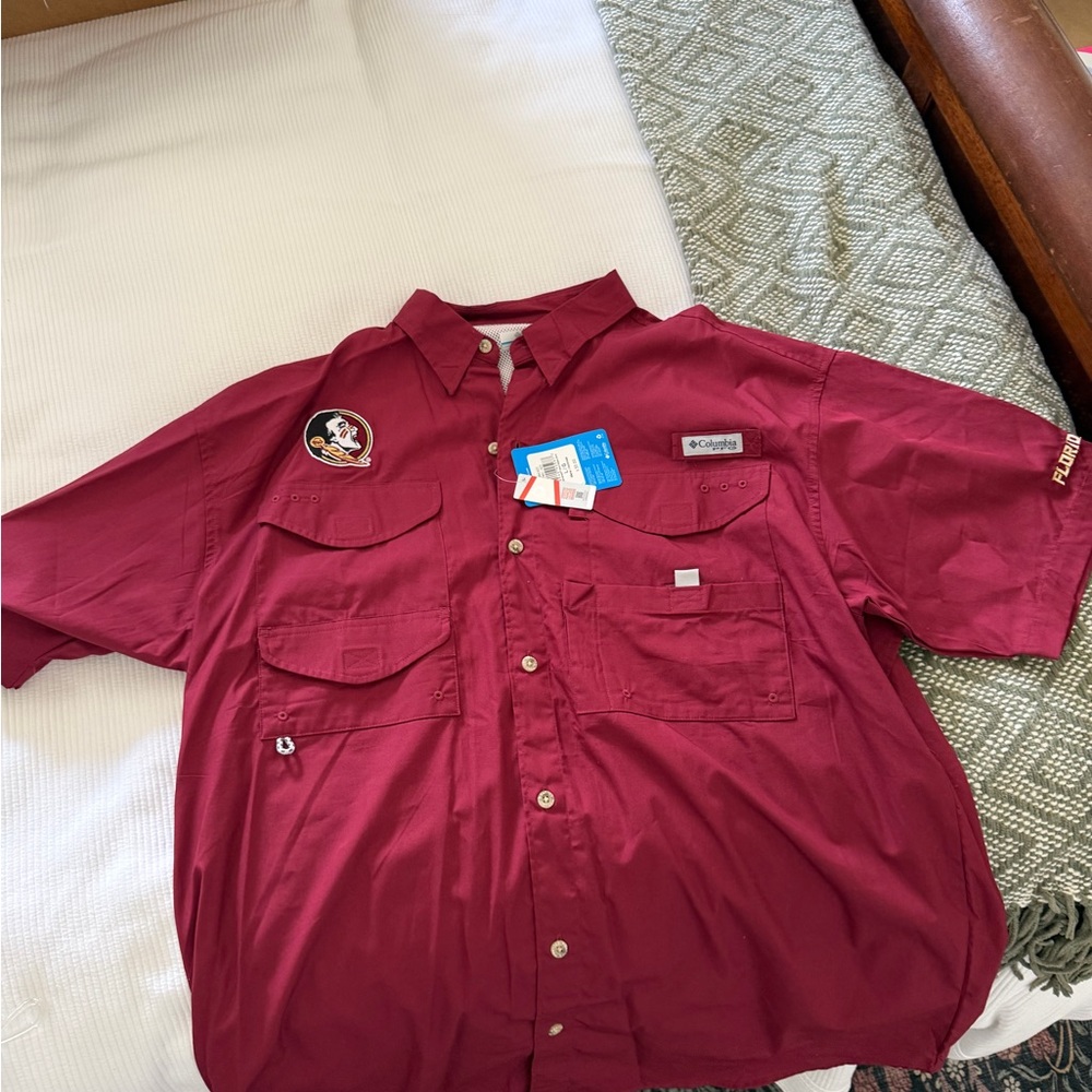 Columbia Burgundy Men's Short FSU Sleeve Shirt